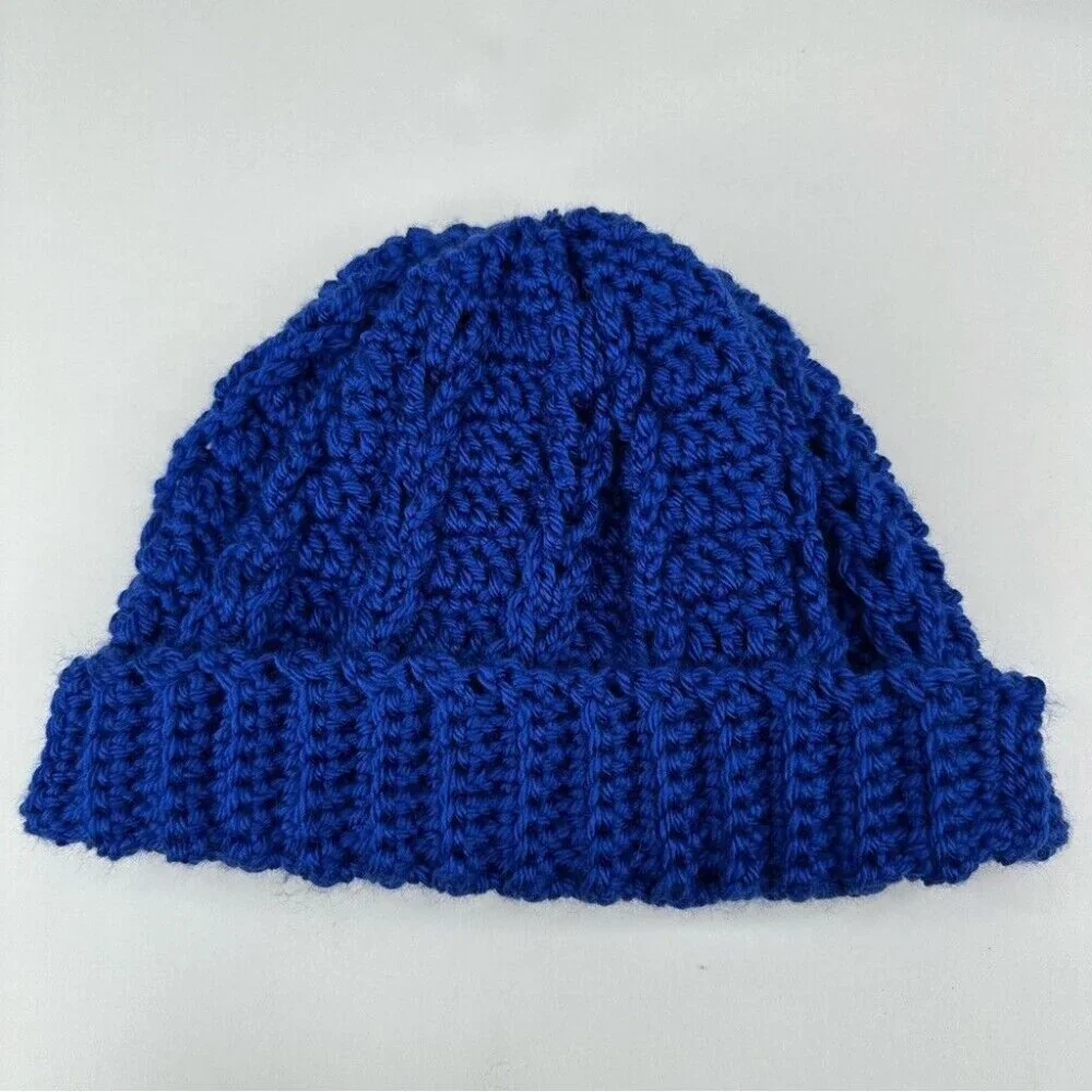 Handmade Unisex‎ New Royal Blue Streetwear Winter Knit Beanie - Adult S/M - Picture 6 of 9